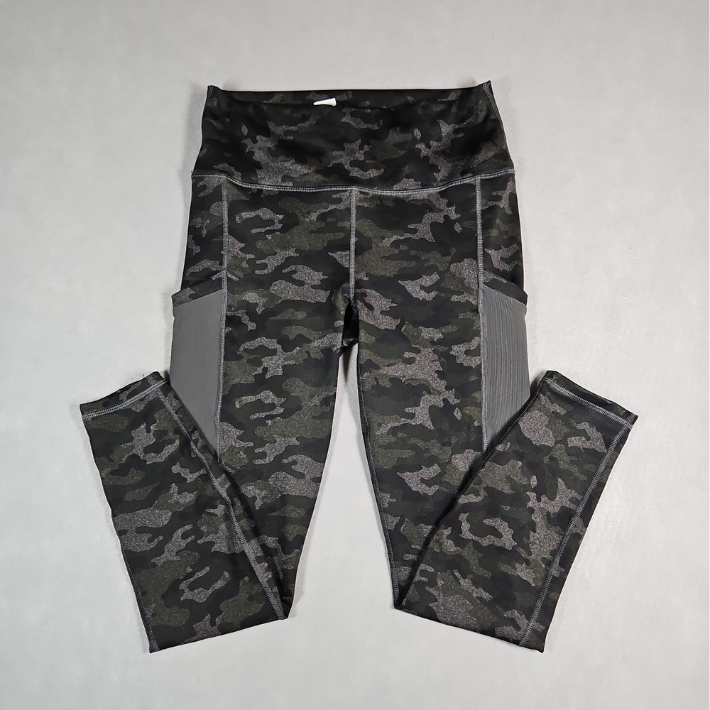 Fabletics Womens Black Camo PowerHold Compression Leggings Pockets Size Medium